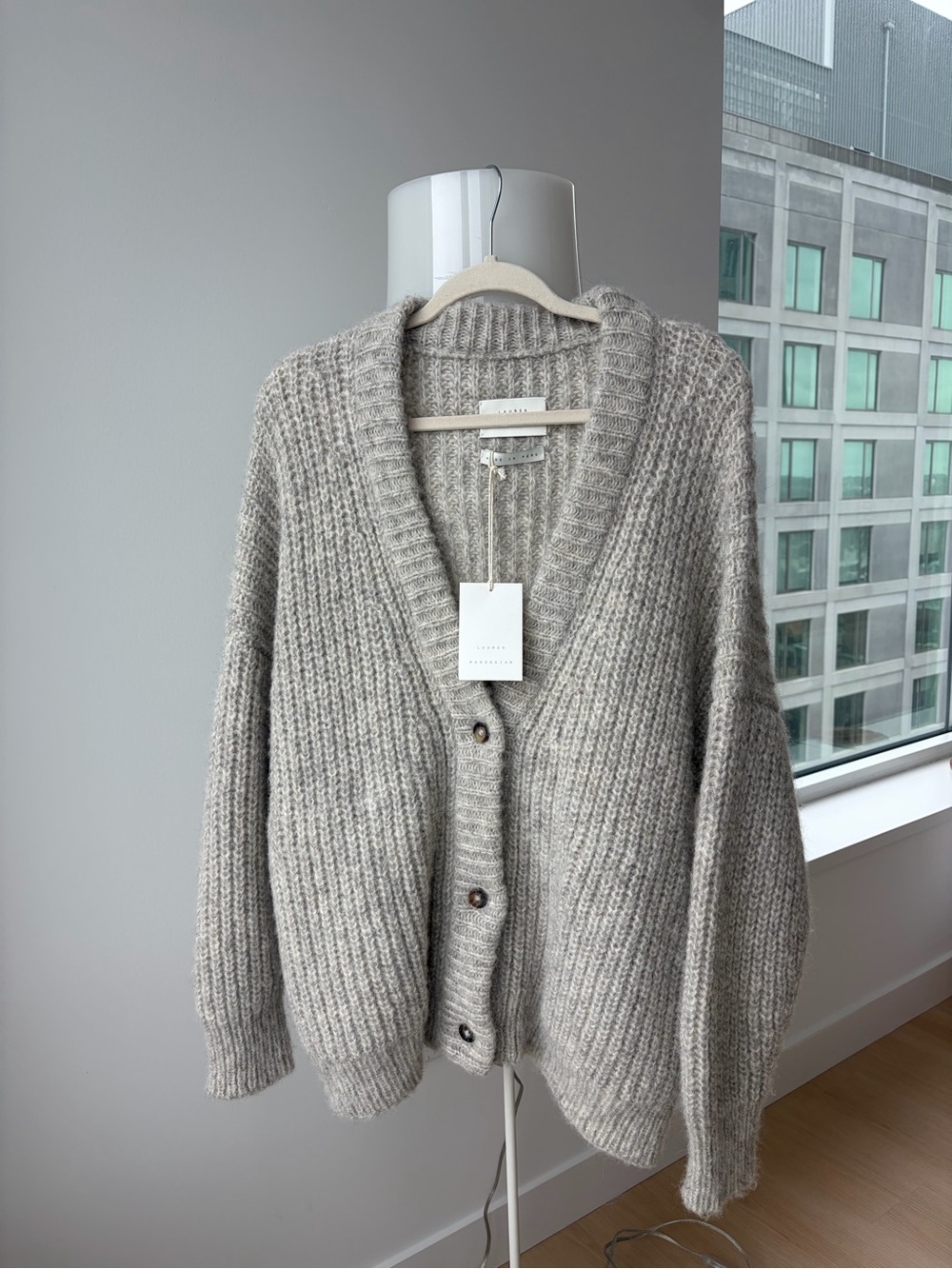 Lauren Manoogian Light Taupe Ribbed Button Cardigan